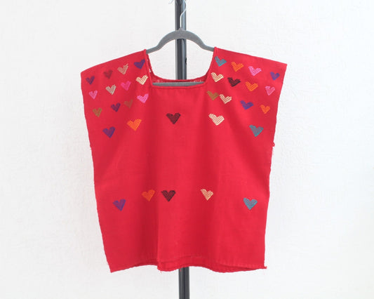 Blusa Huipil Corazones Rojo