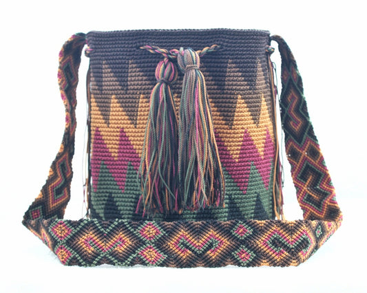 Bolso Morral Zig Zag Café Mostaza Vino