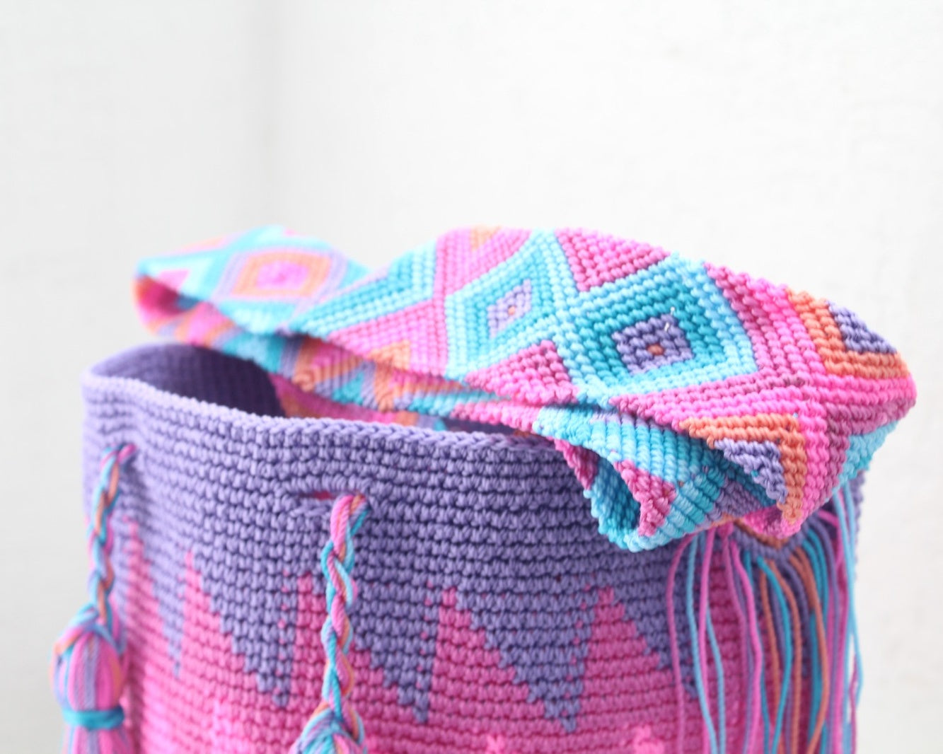 Bolso Morral Zig Zag Lila Rosa Turquesa