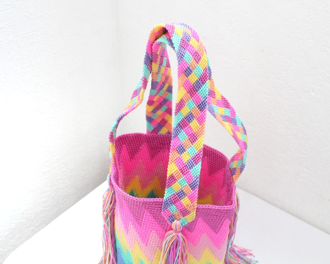 Bolso de mano ZigZag Rosa Amarillo Aqua