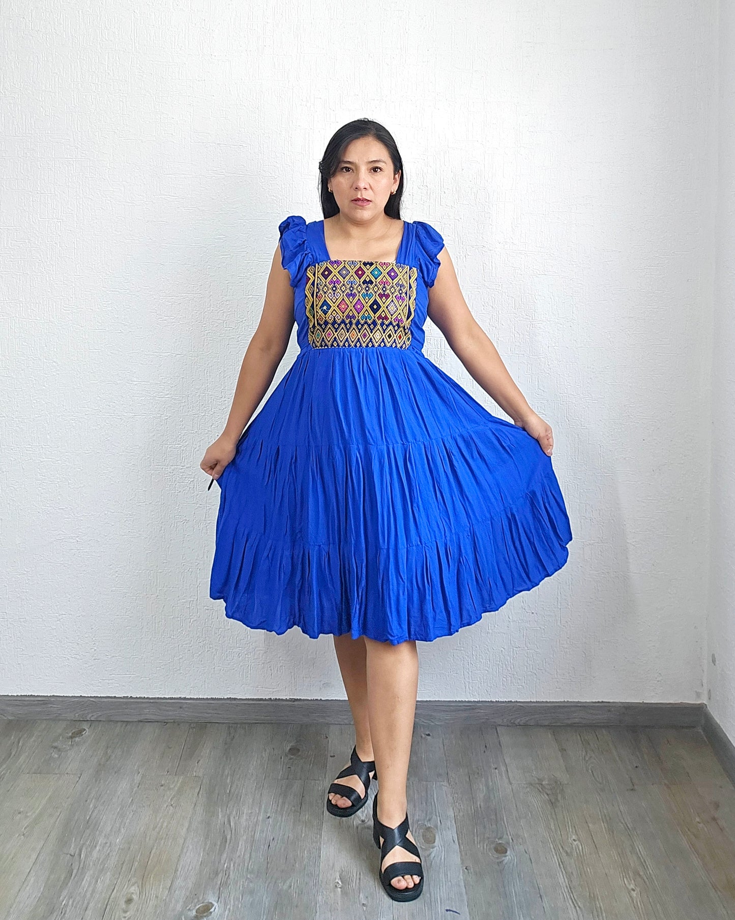 Vestido Anita Corto Azul Amarillo