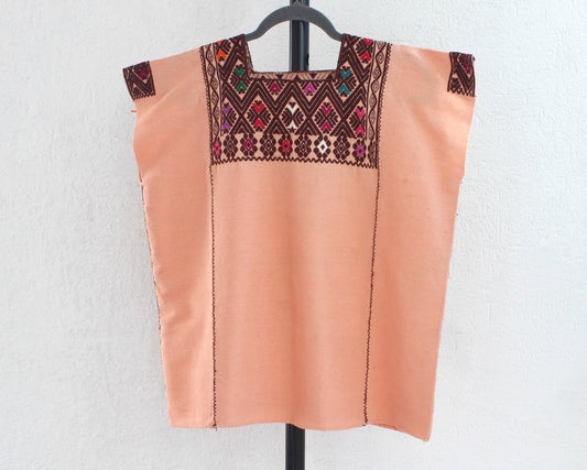 Blusa Huipil Flores Salmon