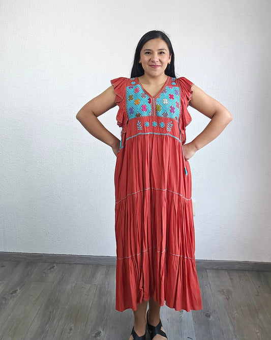 Vestido Antonia Naranja Turquesa 2XL