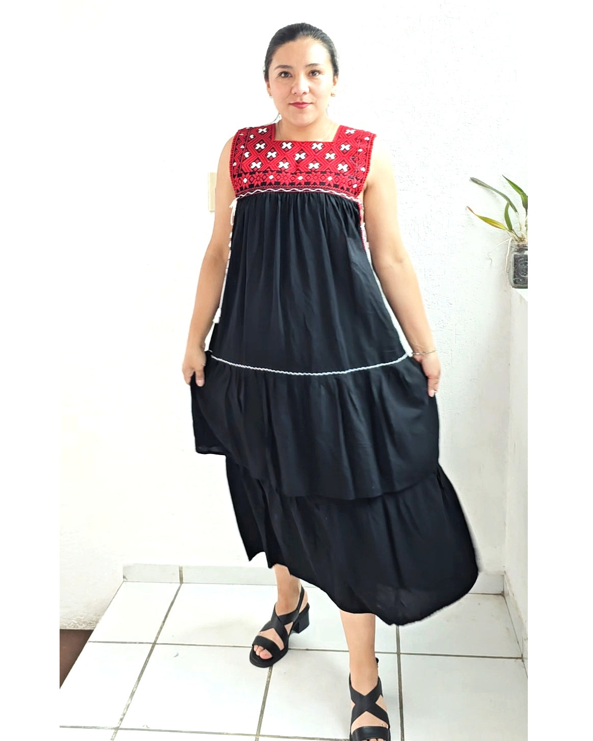 Vestido Teresa Negro Rojo Unitalla