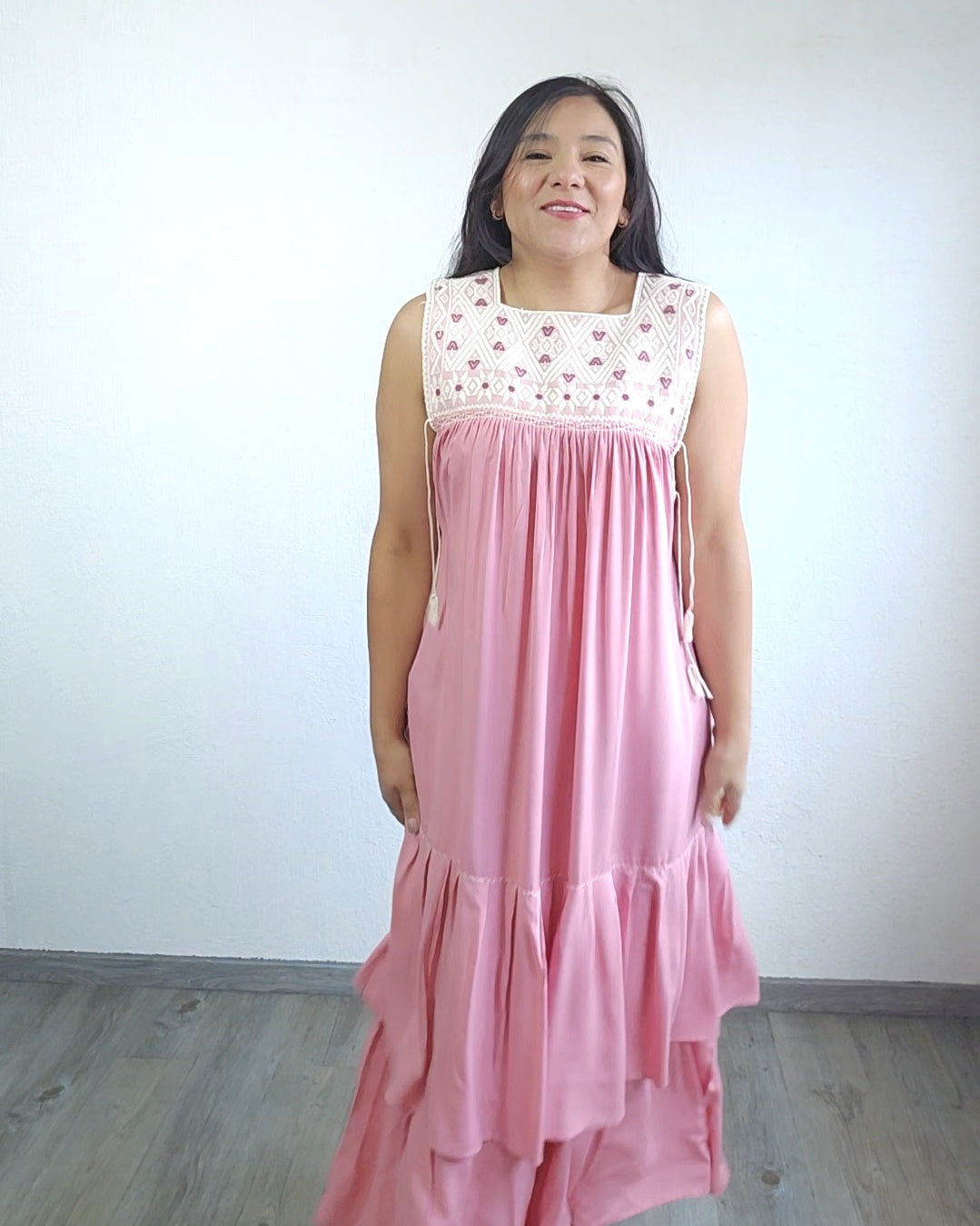 Vestido Teresa Rosa Blanco Telar Unitalla