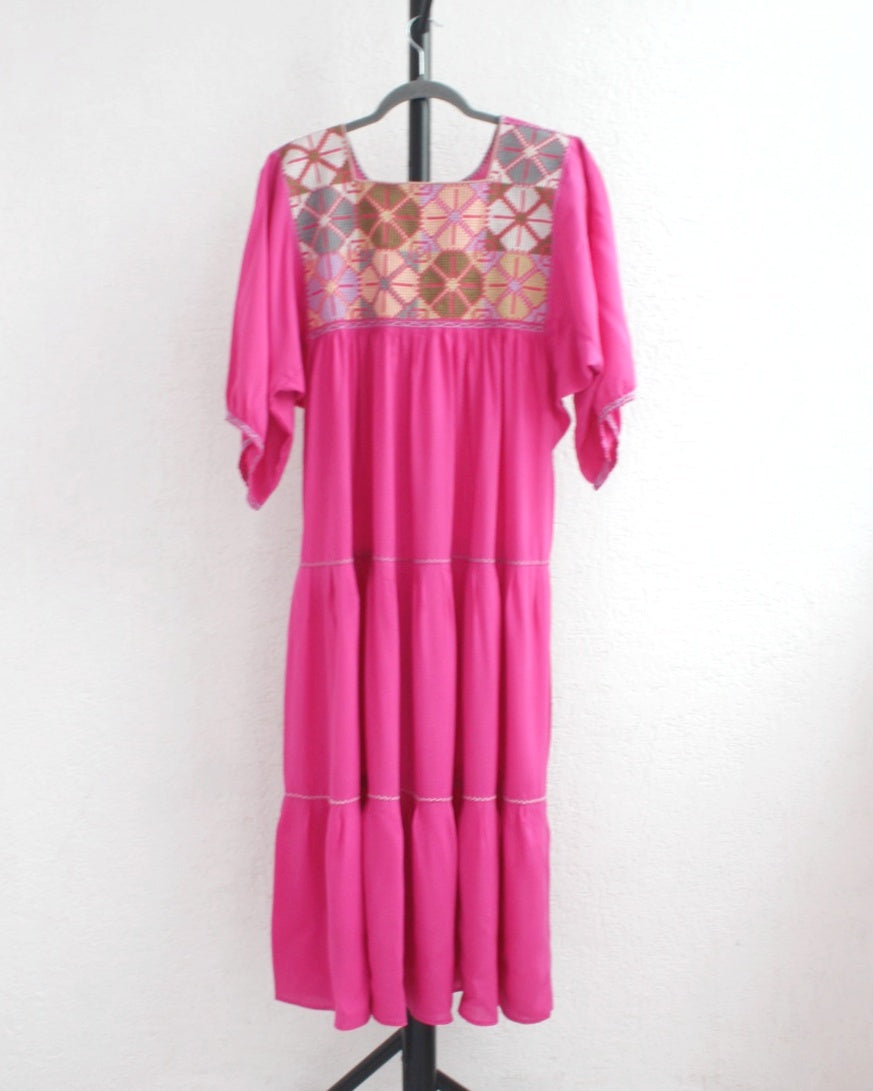 Vestido Maria Flores Rosa Mx L / XL Manga 3/4
