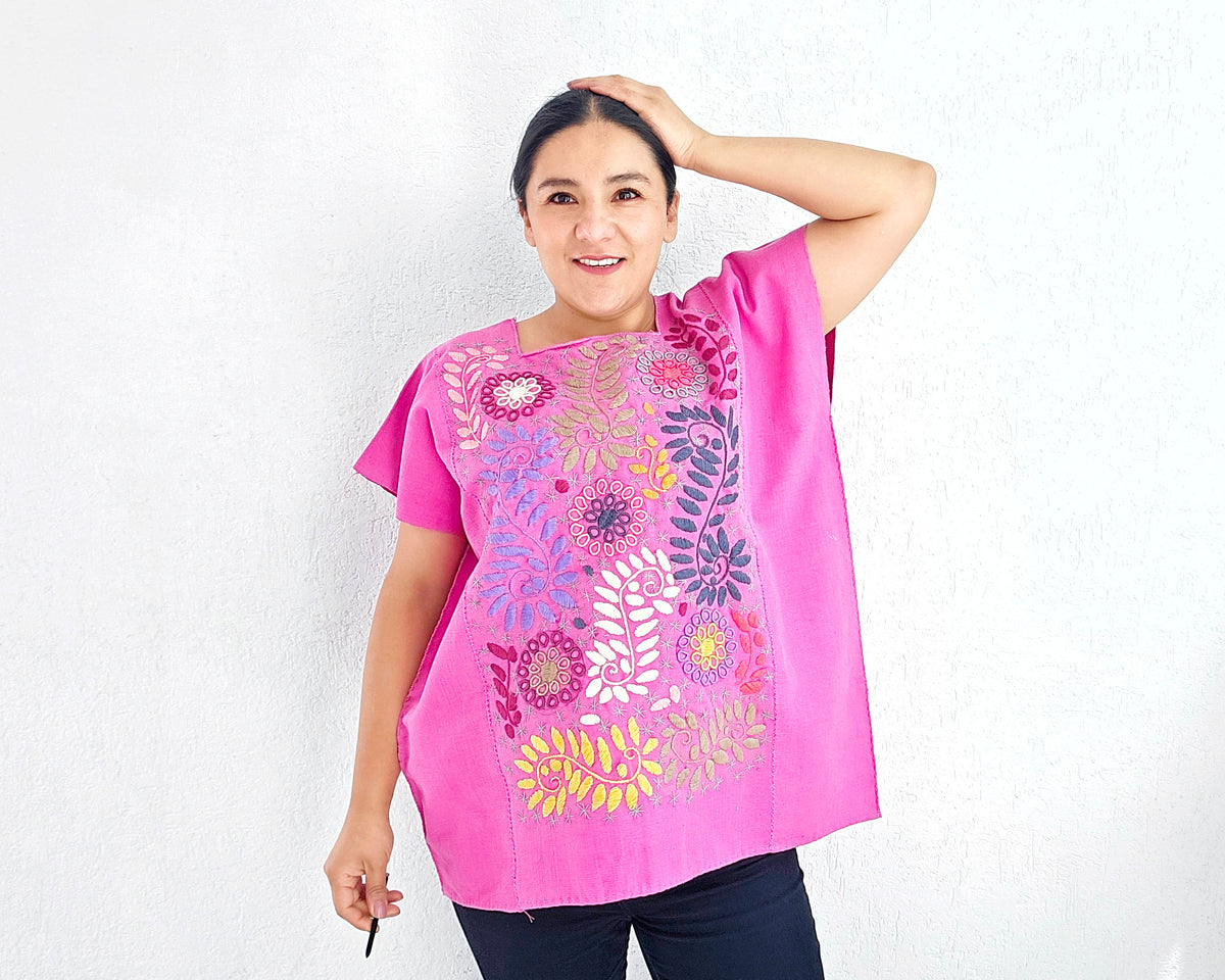 Huipil Flores Rosa XL - 2XL