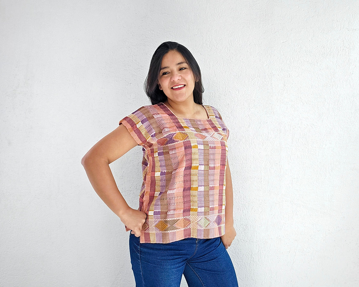 Huipil Angela Café Coral Rosa