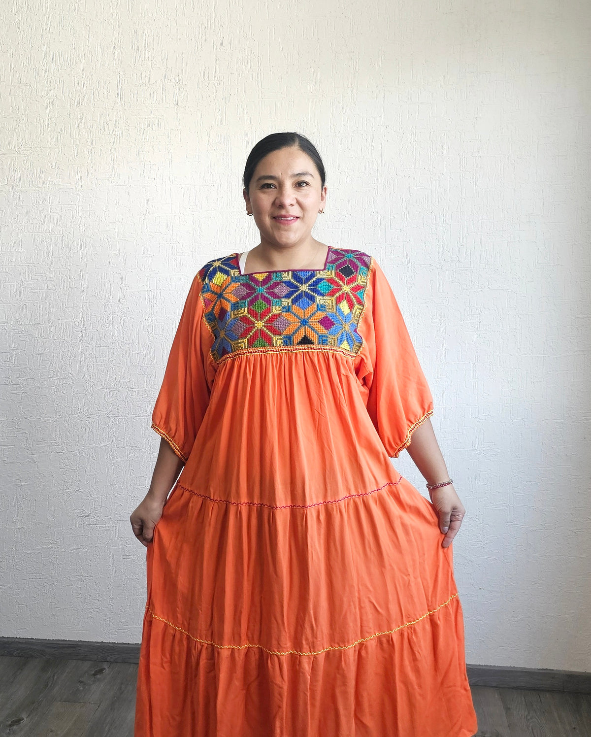 Vestido Maria Flores Naranja L / XL Manga 3/4 (copia)