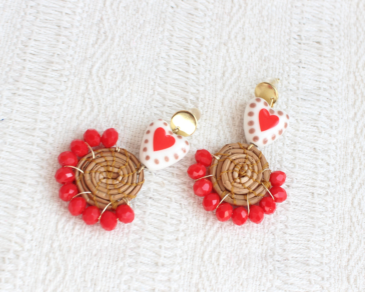 Aretes Ocoxal Corazón Rojo