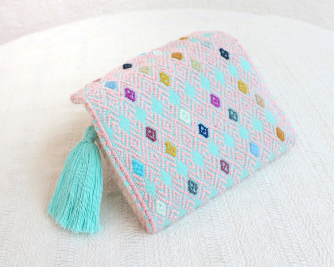 Cartera Flores Azul Rosa