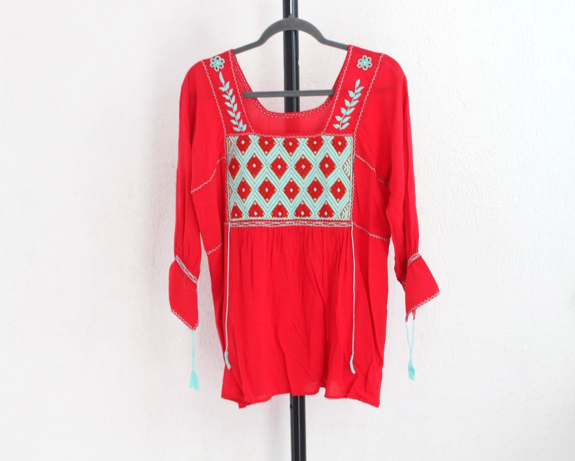 Blusa Julia Rojo Turquesa Unitalla