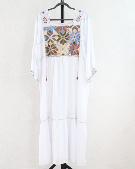 Vestido Julia Flores Manga XL / XXL Blanco