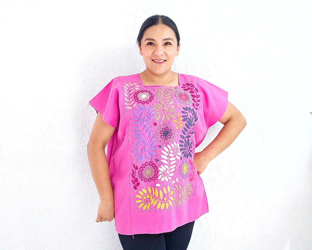 Huipil Flores Rosa XL - 2XL