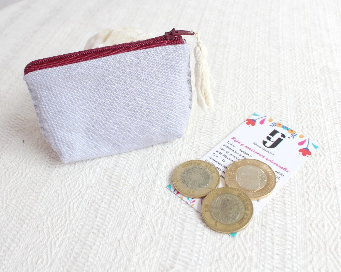 Mini Monedero Estrellas Vino Gris Blanco