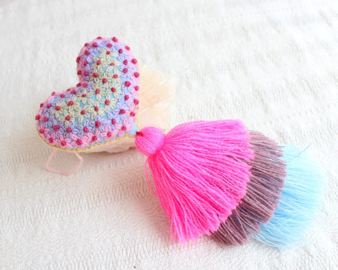 Corazón Florecitas Rosa Lila Menta