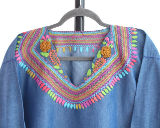 Blusa Imelda Mezclilla Flor Amarilla Unitalla
