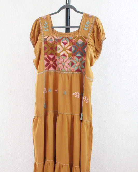 Vestido Maribel Flores Amarillo Mostaza L / XL