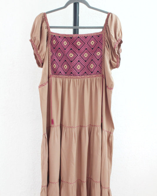 Vestido Gloria Cafe Claro Malva Ch  M L