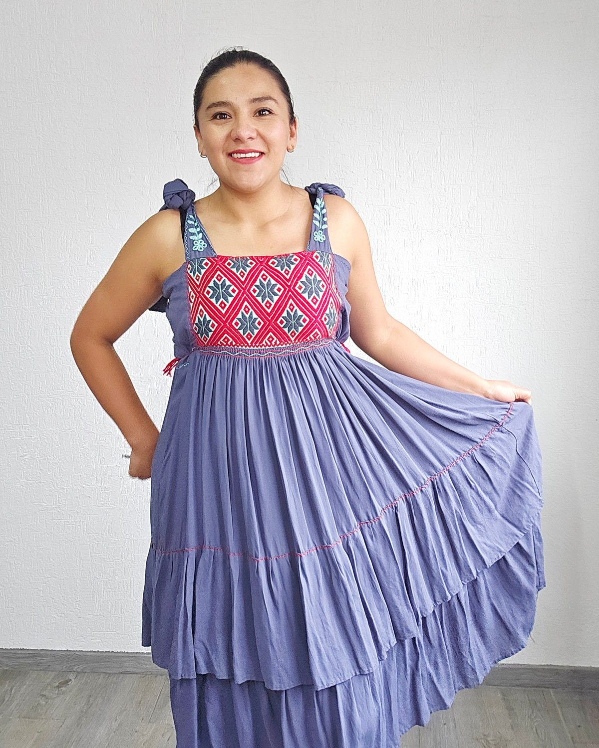 Vestido Fatima Telar Gris Rojo XL -XXL