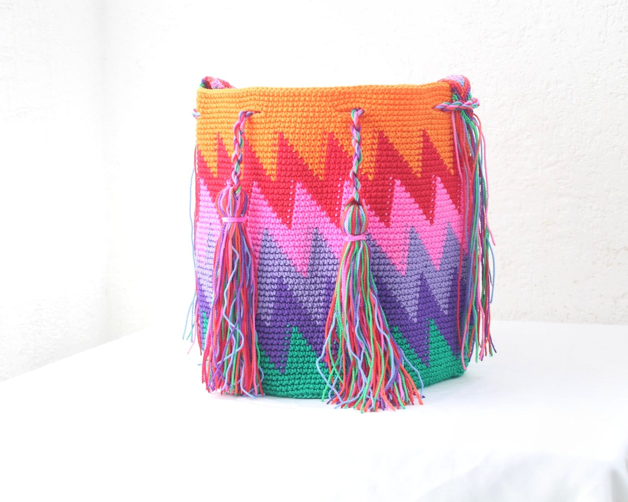 Bolso Morral ZigZag Naranja Rosa Lila
