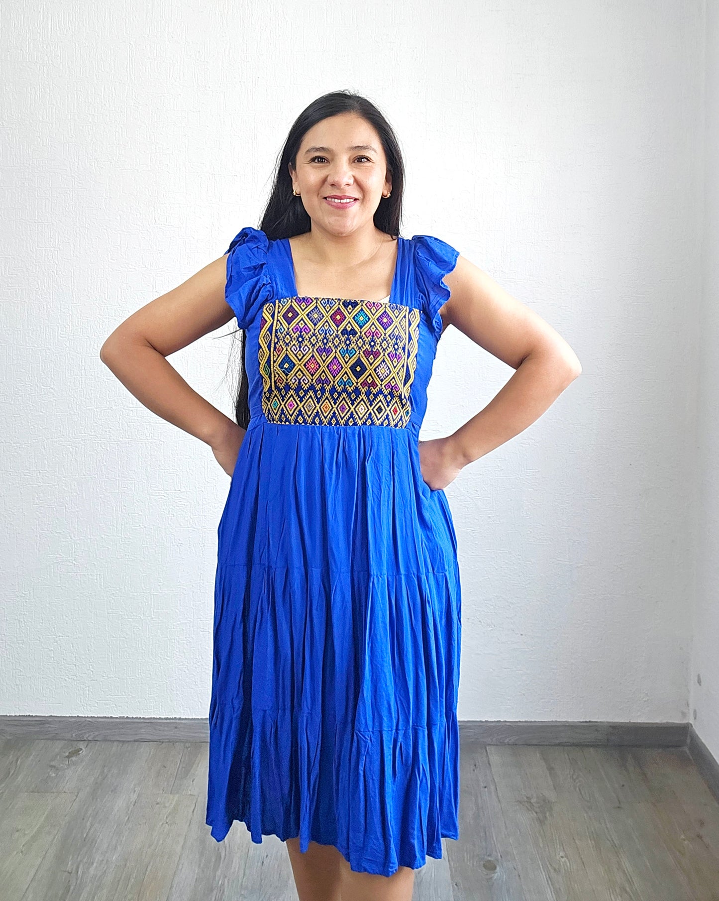 Vestido Anita Corto Azul Amarillo