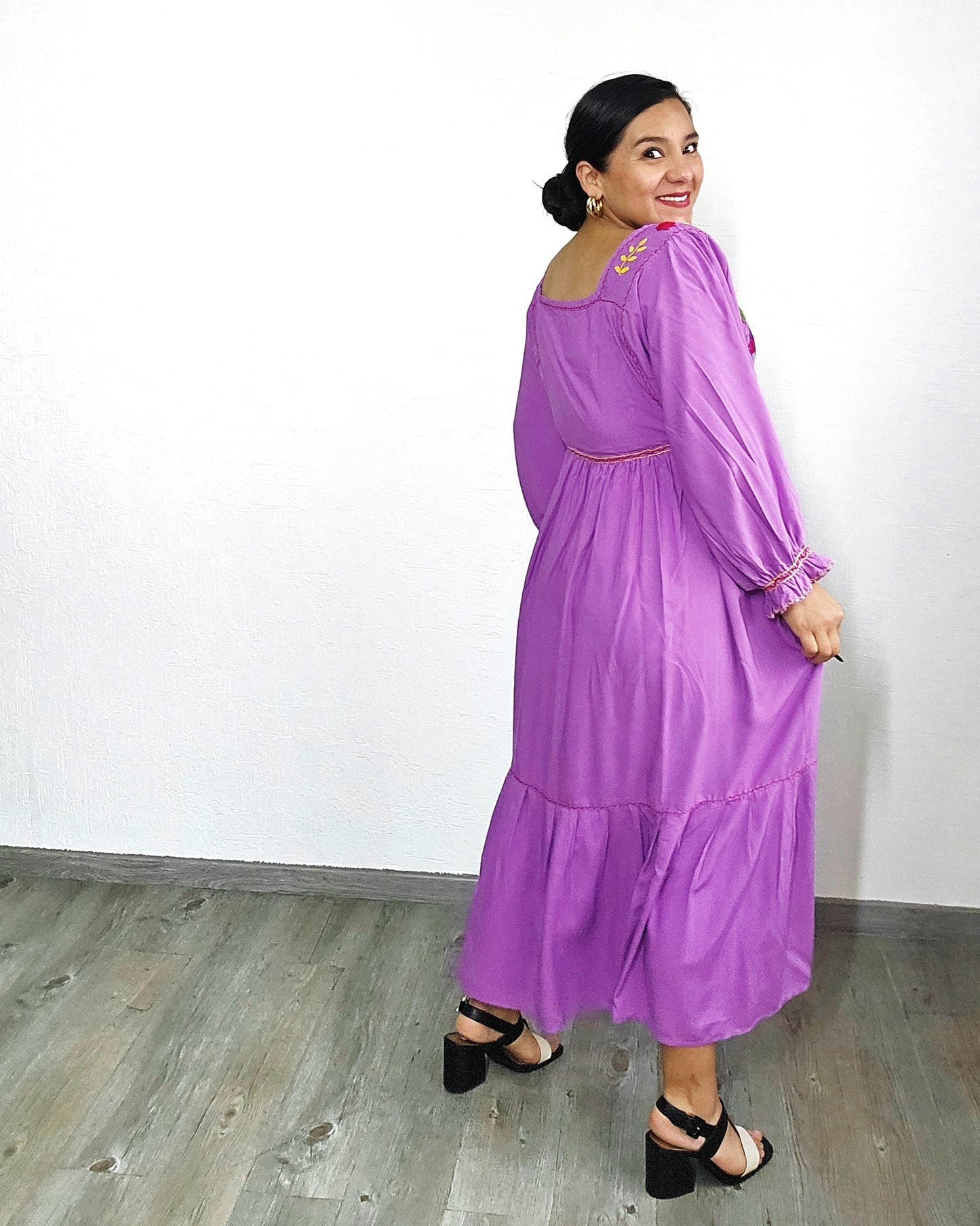 Vestido Julia Flores Manga  XL / XXL Lila Colores