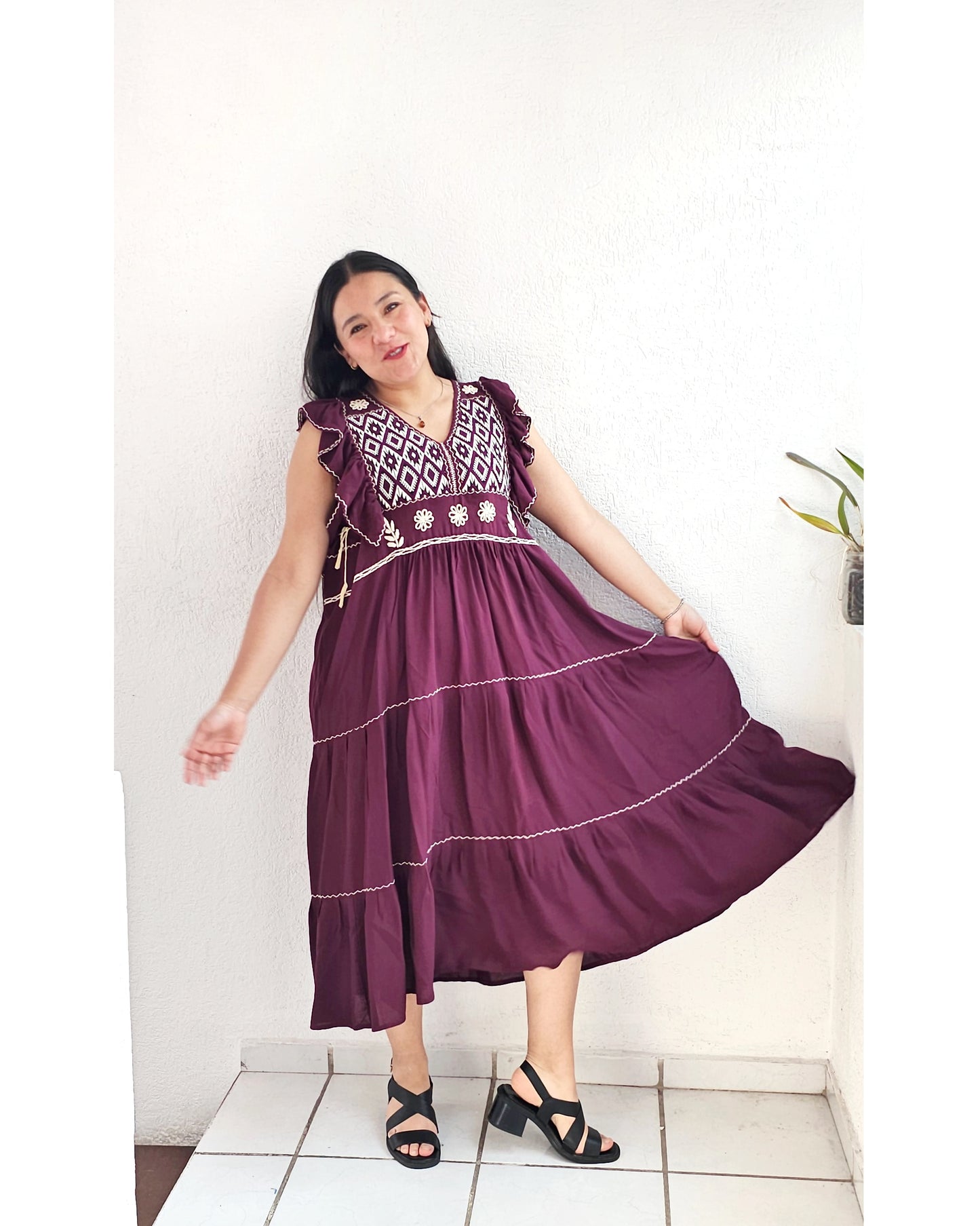 Vestido Antonia Vino Negro Blanco 2XL