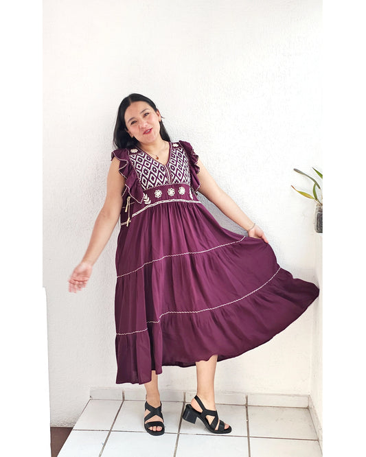 Vestido Antonia Vino Negro Blanco 2XL