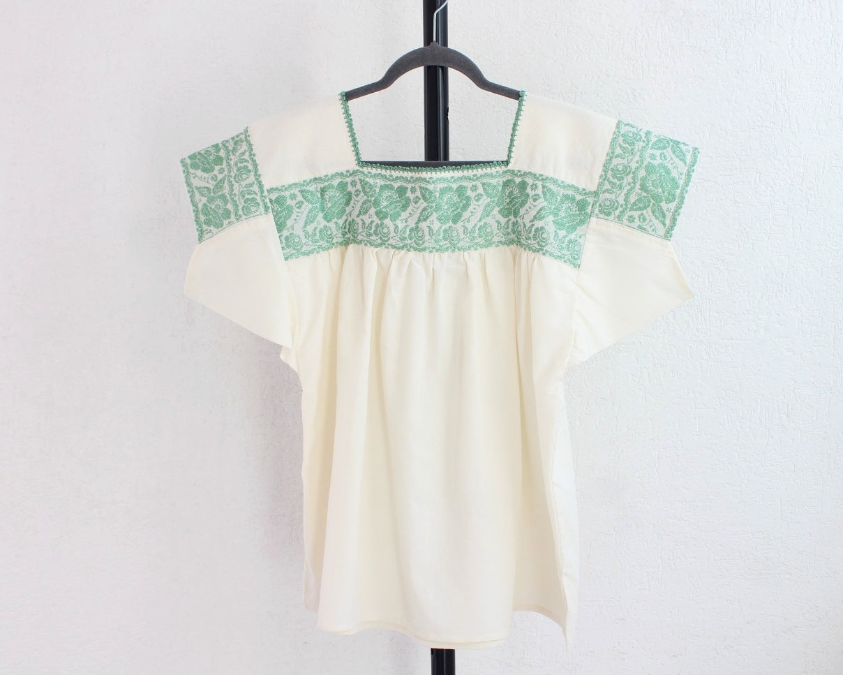 Blusa Tradicional Bordada Rosas Menta L - XL