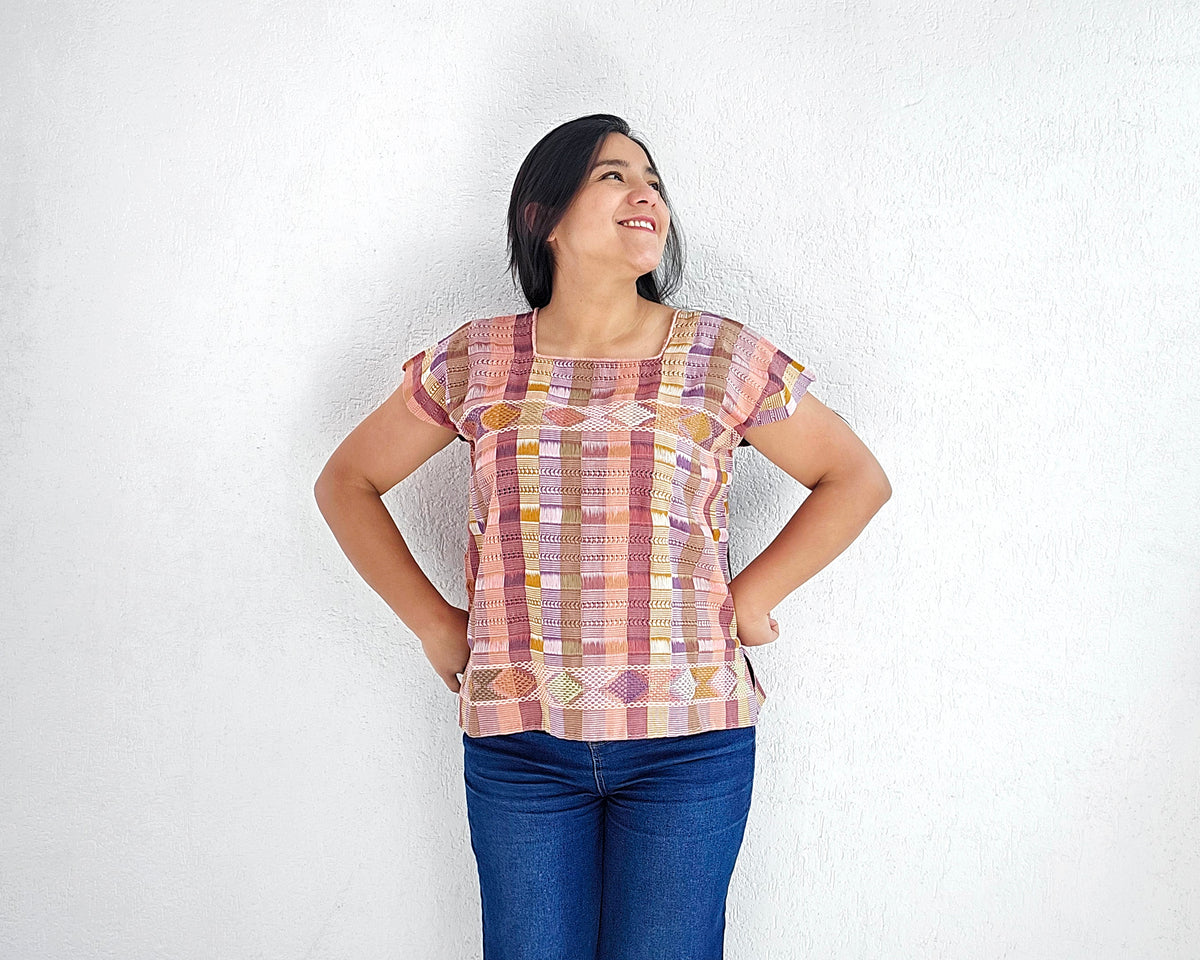 Huipil Angela Café Coral Rosa