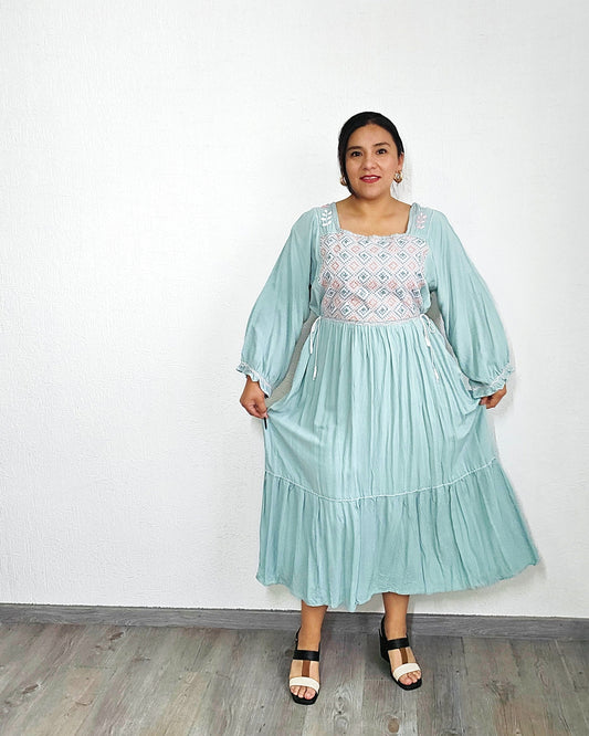 Vestido Julia Flores Manga  XL / XXL Menta