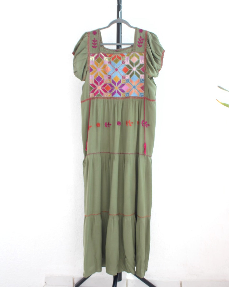 Vestido Maribel Flores Verde Olivo L / XL
