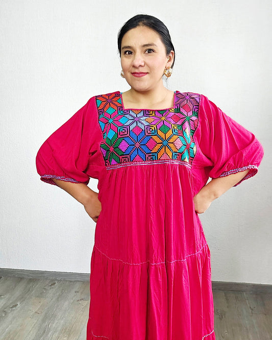 Vestido Maria Flores Rojo L / XL Manga 3/4