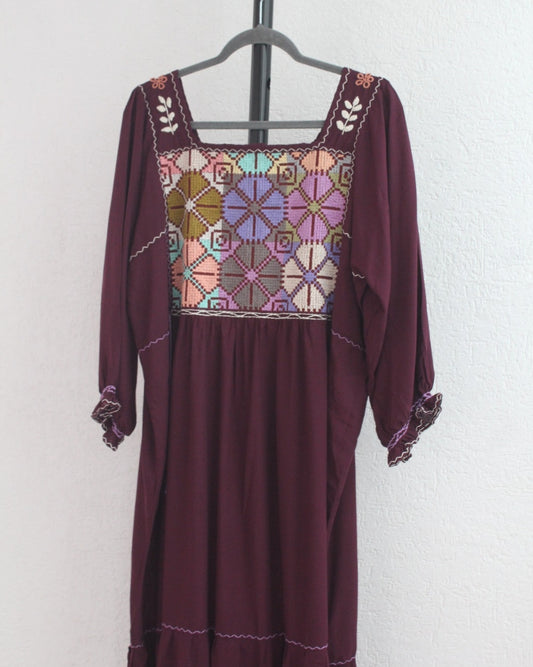 Vestido Julia Flores Manga 3/4 XL / XXL Vino