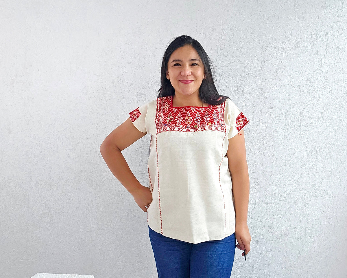 Huipil corto Laura Perla Rojo Unitalla