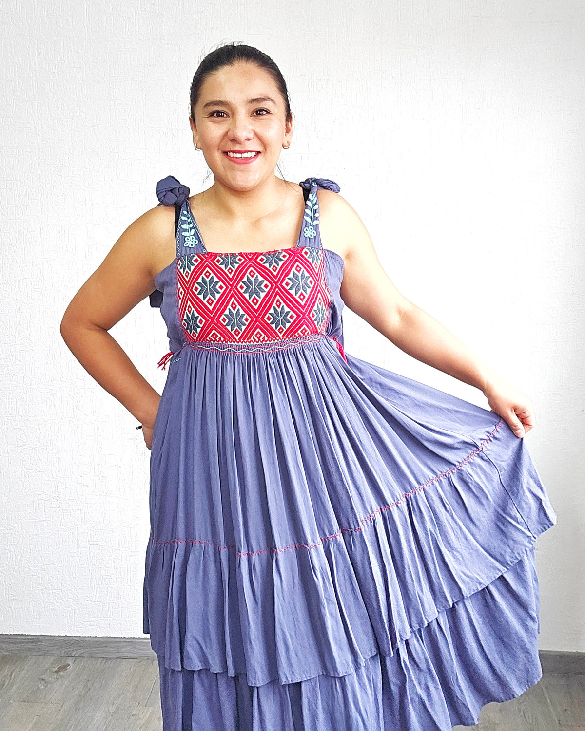 Vestido Fatima Telar Gris Rojo XL -XXL