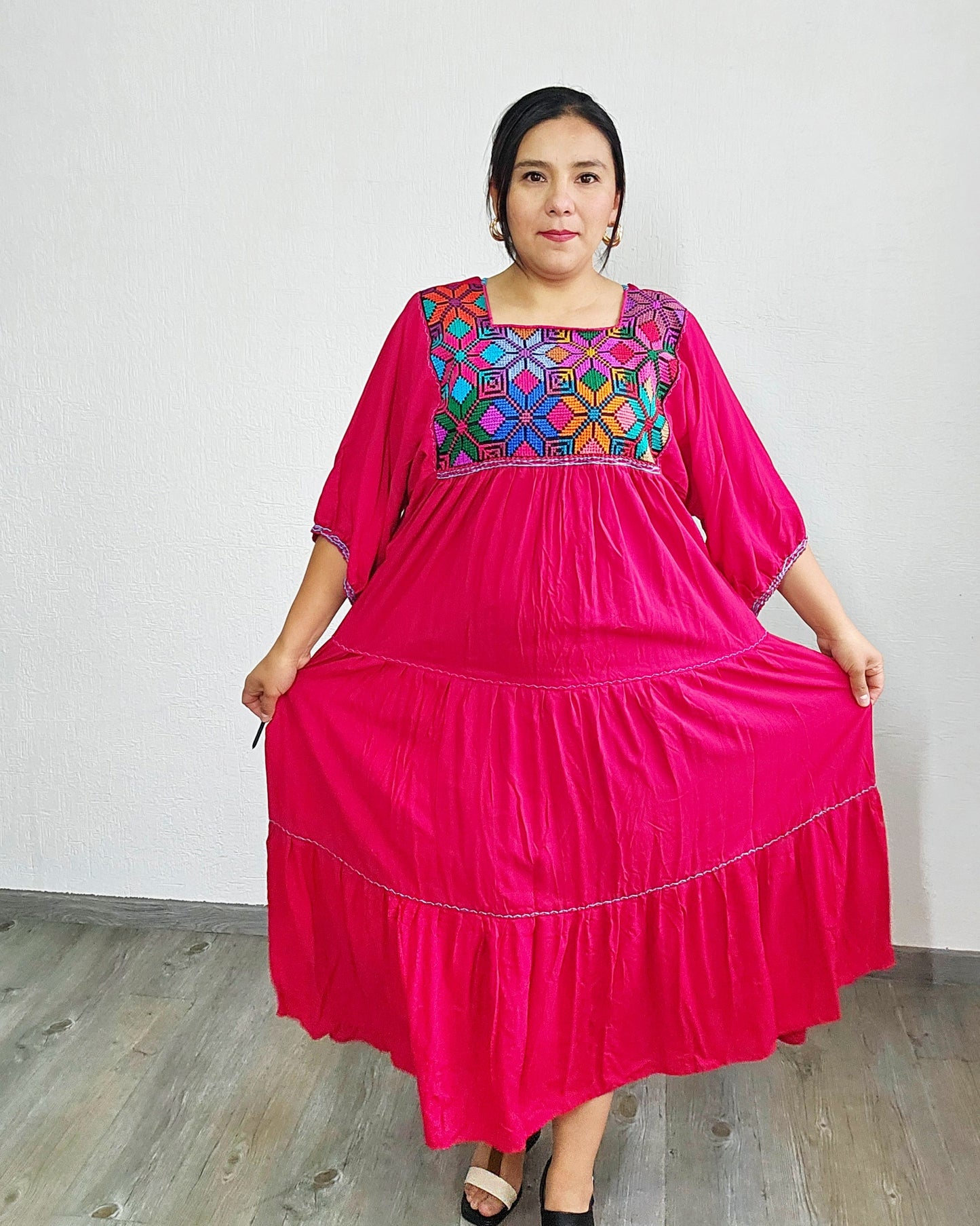 Vestido Maria Flores Rojo L / XL Manga 3/4