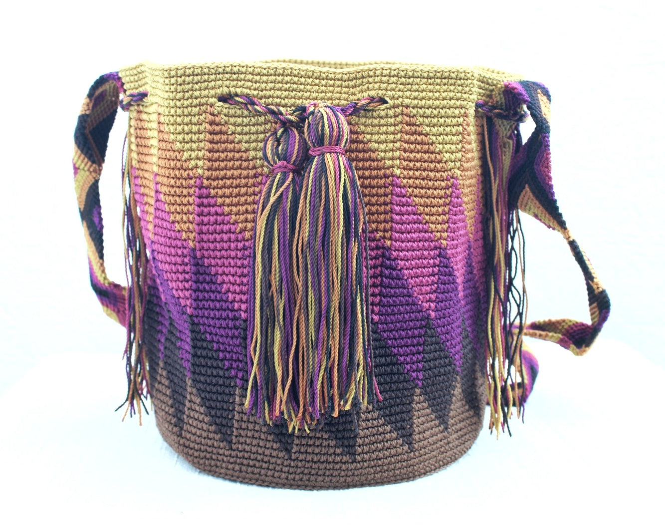 Bolso Morral Rombos Mostaza Morado Café