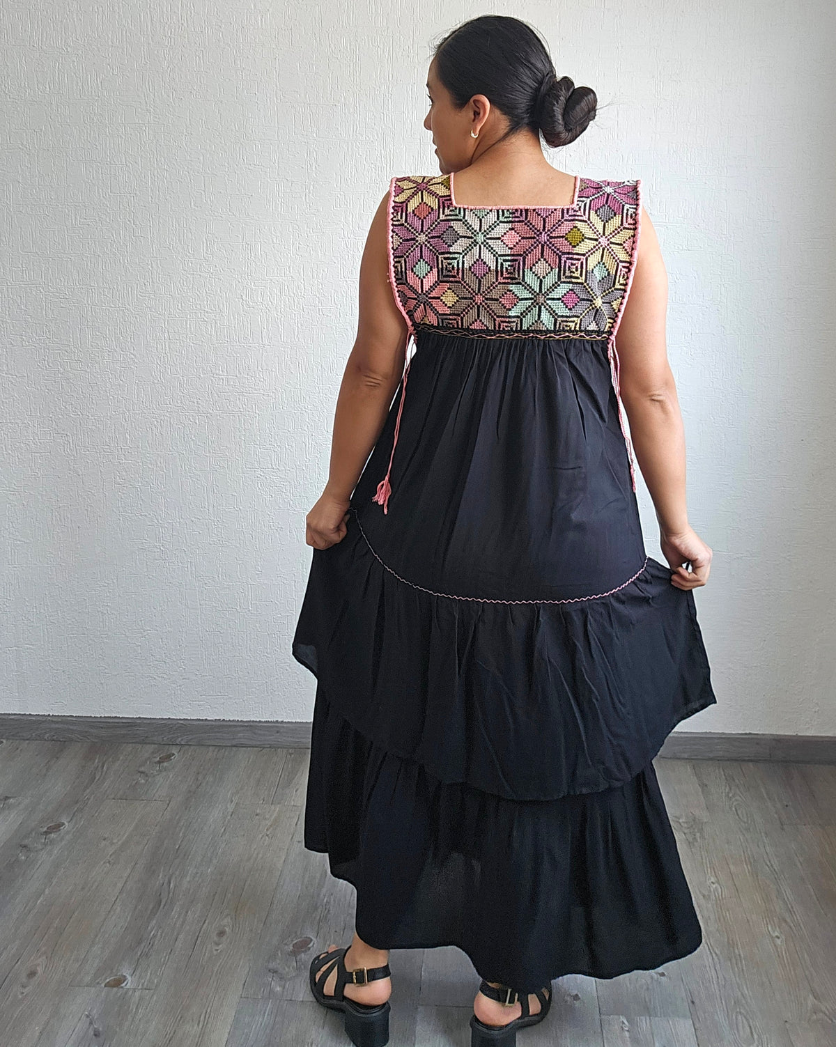 Vestido Teresa Negro Rosa Verde Unitalla