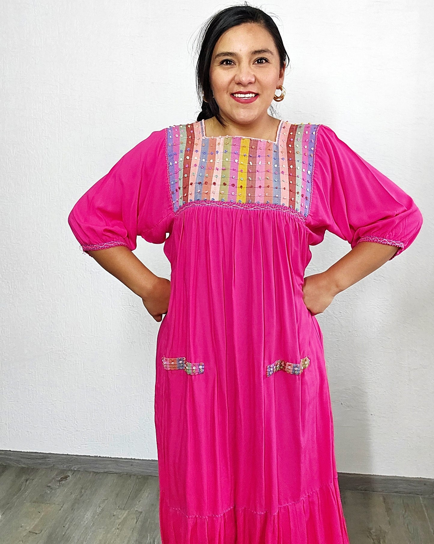 Vestido Nuditos 3/4 Manga Rosa Mx