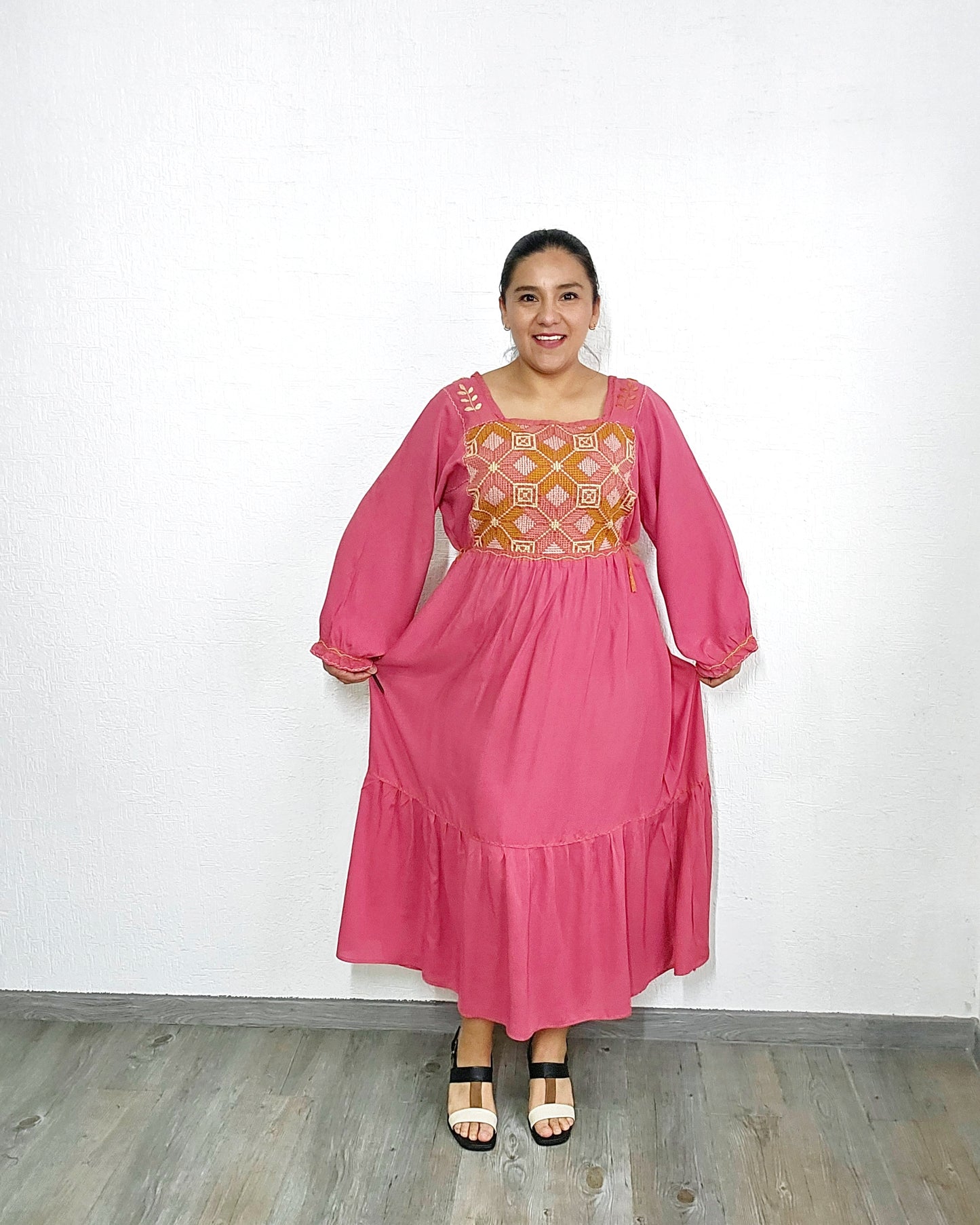 Vestido Julia Flores Manga  XL / XXL Coral