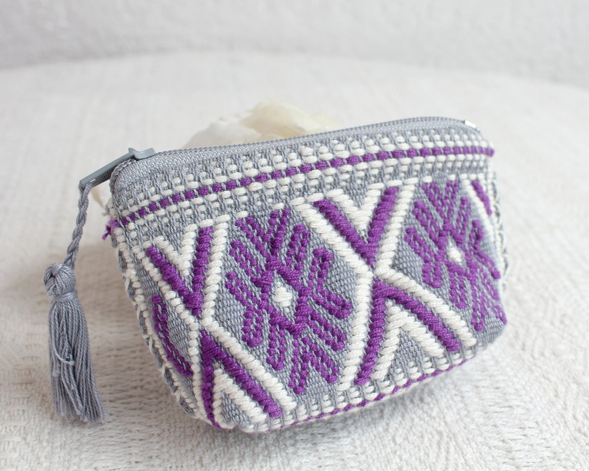 Mini Monedero Estrellitas Morado Gris
