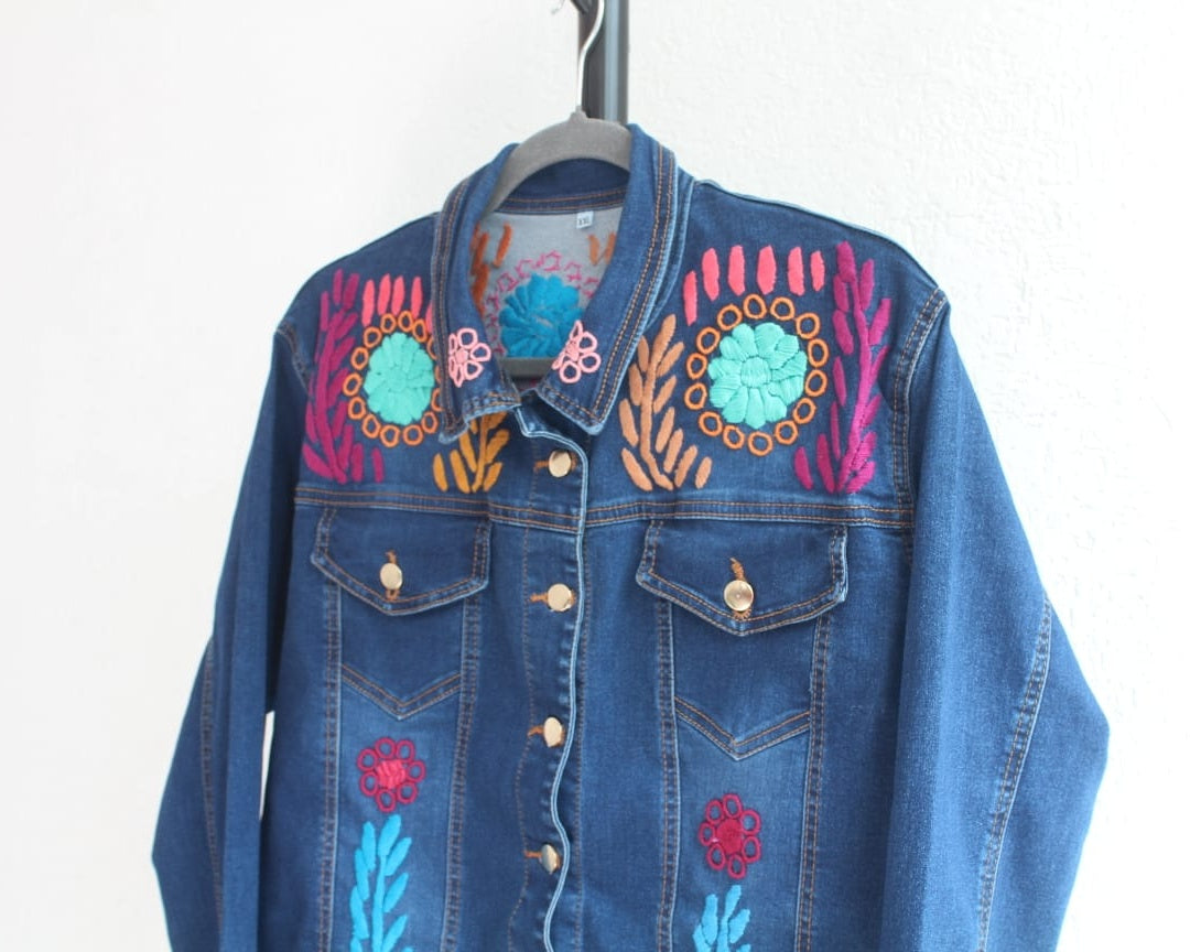Chamarra Mezclilla 2XL Rococo Turquesa Rosa