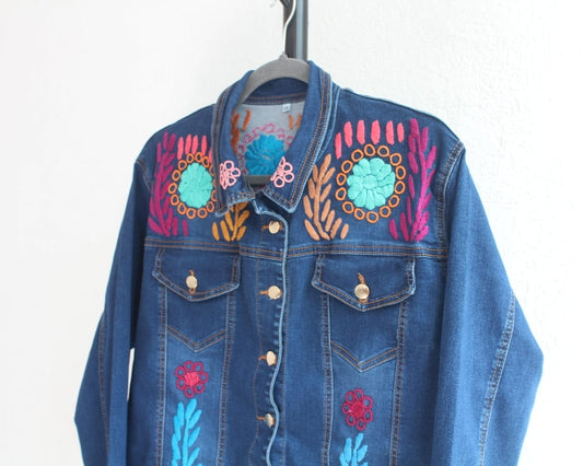 Chamarra Mezclilla 2XL Rococo Turquesa Rosa
