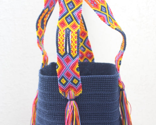 Bolso de mano Azul Marino Amarillo Lila