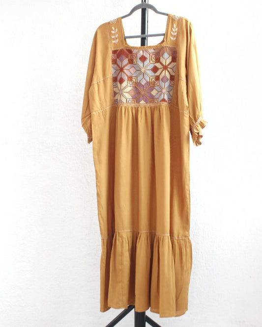 Vestido Julia Flores Manga  XL / XXL Amarillo