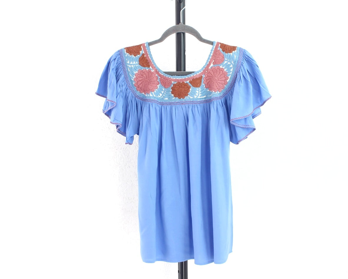 Blusa Aguacatenango Azul Rosa Café