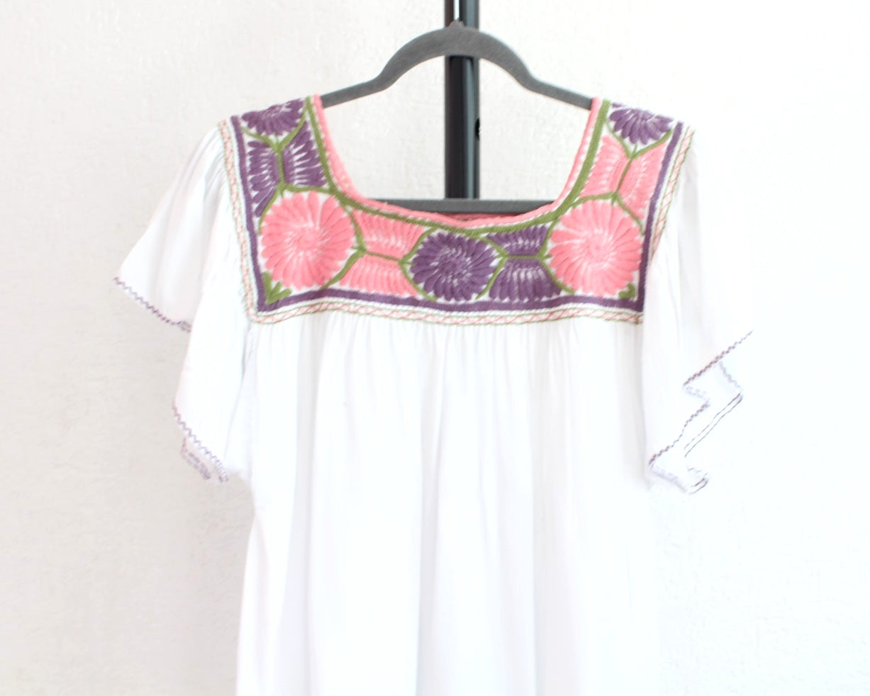 Blusa Aguacatenango Blanco Verde Rosa Morado