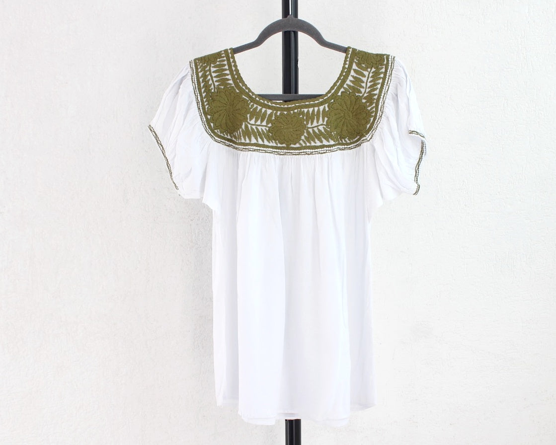 Blusa Aguacatenango Blanco Verde Olivo
